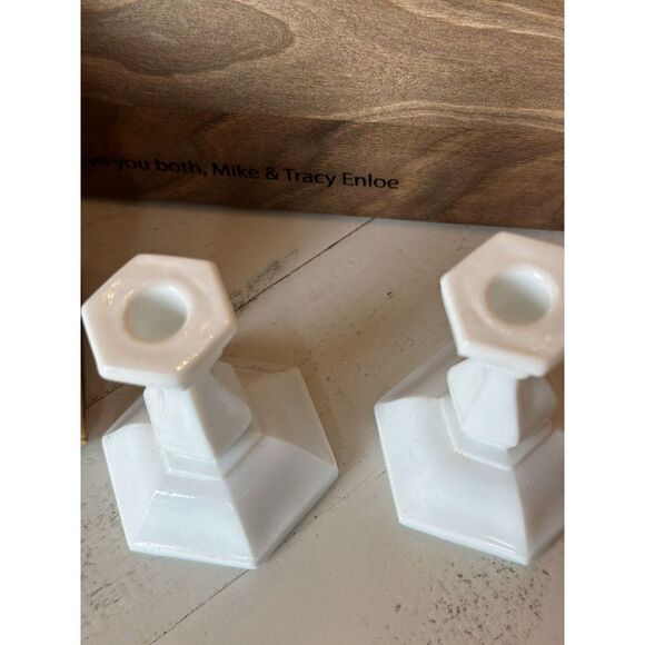 A Tiara Exclusive White Milk Glass Mini Candle Holders Vintage - Picture 5 of 8